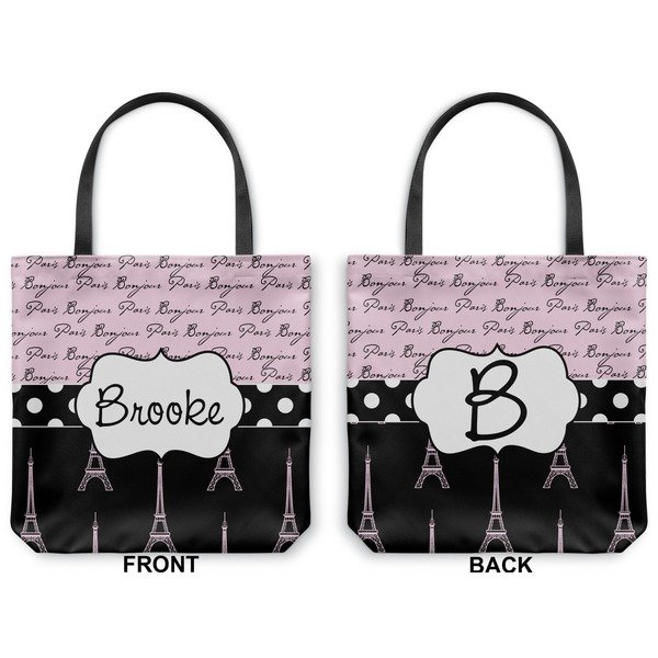 Paris Bonjour and Eiffel Tower Canvas Tote - Front and Back