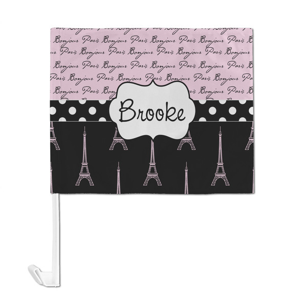 Paris Bonjour and Eiffel Tower Car Flag - Large - FRONT
