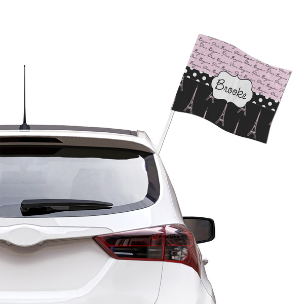 Paris Bonjour and Eiffel Tower Car Flag - Large - LIFESTYLE