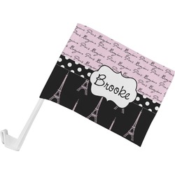 Paris Bonjour and Eiffel Tower Car Flag - Small w/ Name or Text