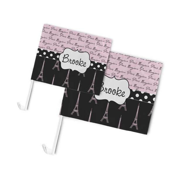Paris Bonjour and Eiffel Tower Car Flags - PARENT MAIN (both sizes)