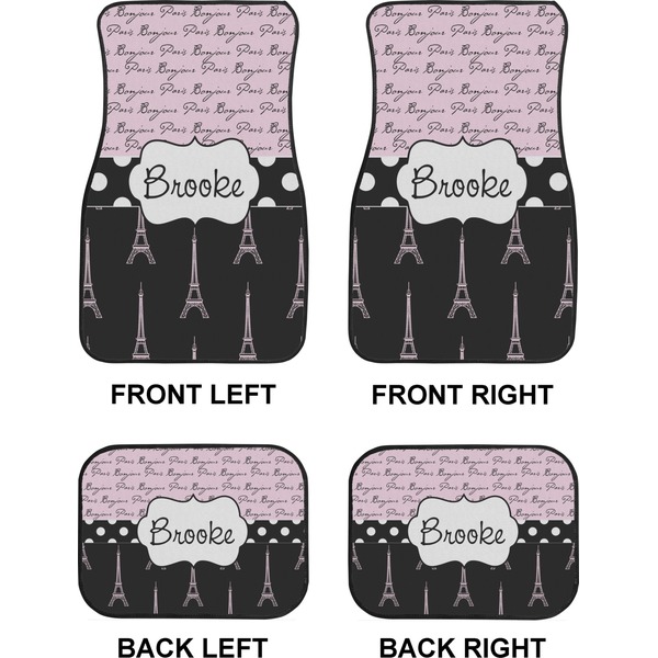 Paris Bonjour and Eiffel Tower Car Floor Mats Set (2F + 2B)
