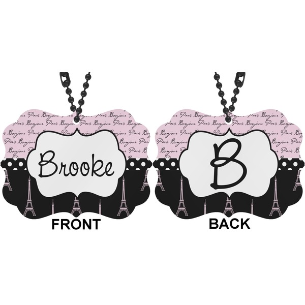 Paris Bonjour and Eiffel Tower Car Ornament (Approval)