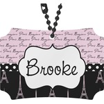 Paris Bonjour and Eiffel Tower Rear View Mirror Ornament (Personalized)