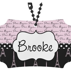 Paris Bonjour and Eiffel Tower Rear View Mirror Ornament (Personalized)