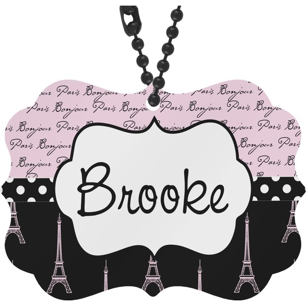 Custom Paris Bonjour and Eiffel Tower Rear View Mirror Decor (Personalized)