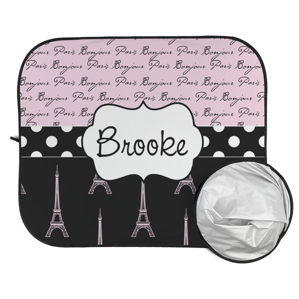 Paris Bonjour and Eiffel Tower Car Sun Shades - FOLDED & UNFOLDED