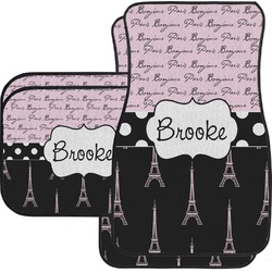 Paris Bonjour and Eiffel Tower Car Floor Mats Set - 2 Front & 2 Back (Personalized)