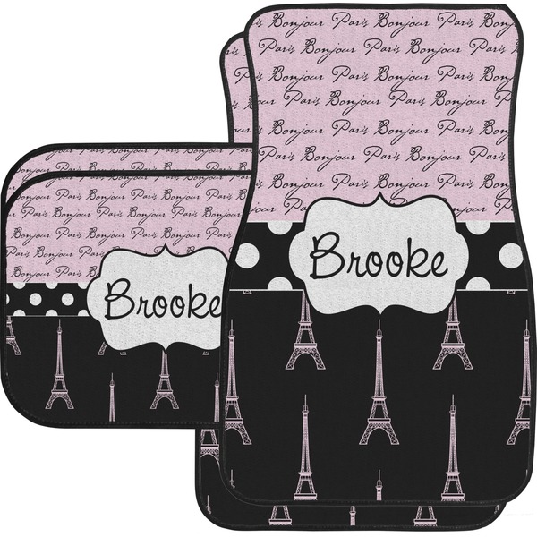 Paris Bonjour and Eiffel Tower Custom Car Floor Mats (Back Seat)