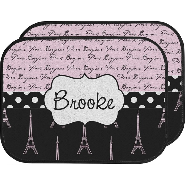 Custom Paris Bonjour and Eiffel Tower Car Floor Mats (Back Seat) (Personalized)
