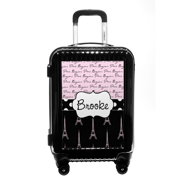 Custom Paris Bonjour and Eiffel Tower Carry On Hard Shell Suitcase (Personalized)