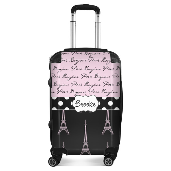 Custom Paris Bonjour and Eiffel Tower Suitcase - 20" Carry On (Personalized)