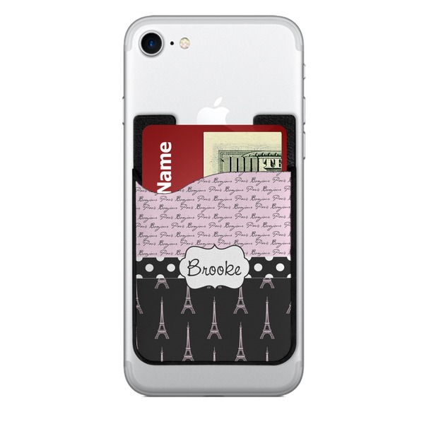 Custom Paris Bonjour and Eiffel Tower 2-in-1 Cell Phone Credit Card Holder & Screen Cleaner (Personalized)