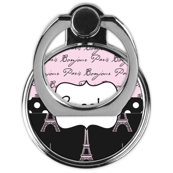 Paris Bonjour and Eiffel Tower Cell Phone Ring Stand & Holder - Front (Collapsed)