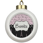 Paris Bonjour and Eiffel Tower Ceramic Ball Ornament (Personalized)