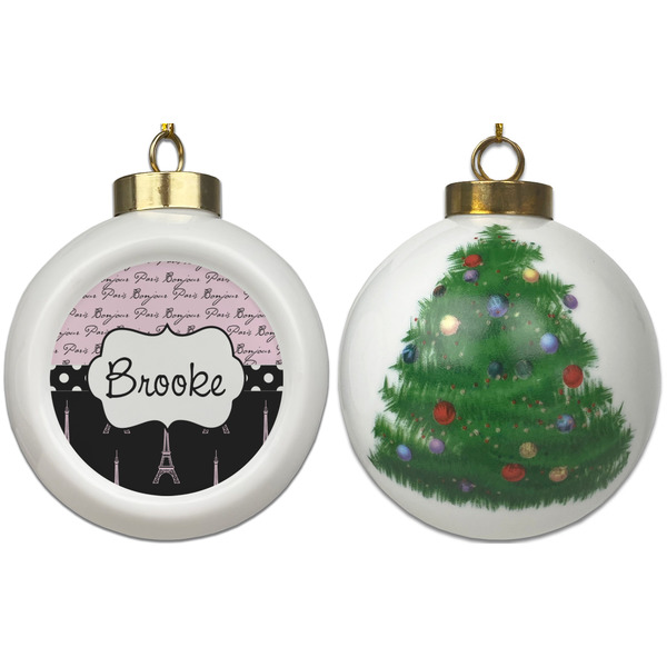 Paris Bonjour and Eiffel Tower Ceramic Christmas Ornament - X-Mas Tree (APPROVAL)