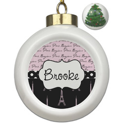 Paris Bonjour and Eiffel Tower Ceramic Ball Ornament - Christmas Tree (Personalized)