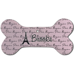 Paris Bonjour and Eiffel Tower Ceramic Dog Ornament - Front w/ Name or Text