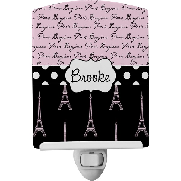 Custom Paris Bonjour and Eiffel Tower Ceramic Night Light (Personalized)