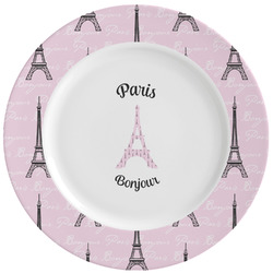 Paris Bonjour and Eiffel Tower Ceramic Dinner Plates (Set of 4) (Personalized)