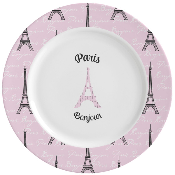 Custom Paris Bonjour and Eiffel Tower Ceramic Dinner Plates (Set of 4) (Personalized)