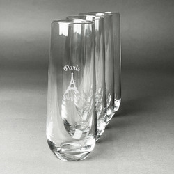 Paris Bonjour and Eiffel Tower Champagne Flute - Stemless Engraved - Set of 4 (Personalized)