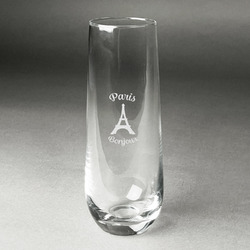 Paris Bonjour and Eiffel Tower Champagne Flute - Stemless Engraved - Single (Personalized)