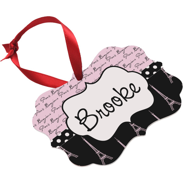 Paris Bonjour and Eiffel Tower Christmas Ornament