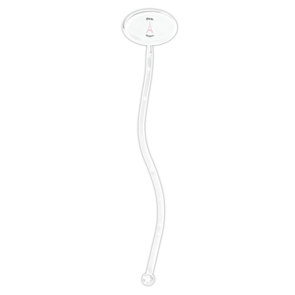 Paris Bonjour and Eiffel Tower Clear Plastic 7" Stir Stick - Oval - Single Stick