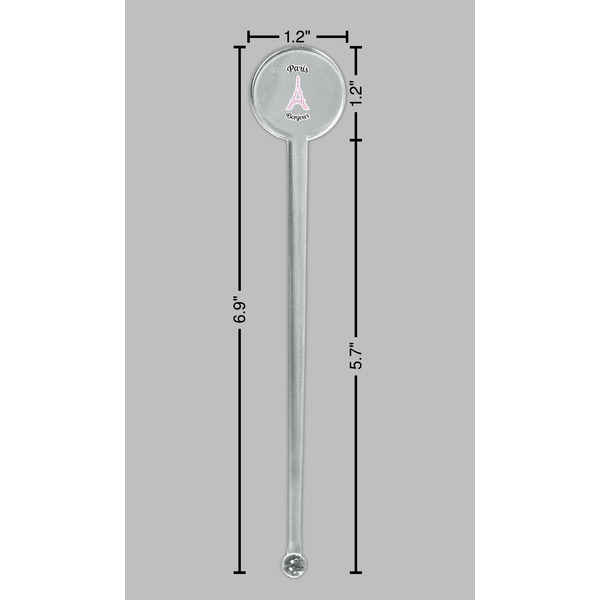Paris Bonjour and Eiffel Tower Clear Plastic 7" Stir Stick - Round - Dimensions