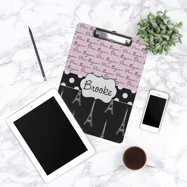 Paris Bonjour and Eiffel Tower Clipboard - Lifestyle Photo
