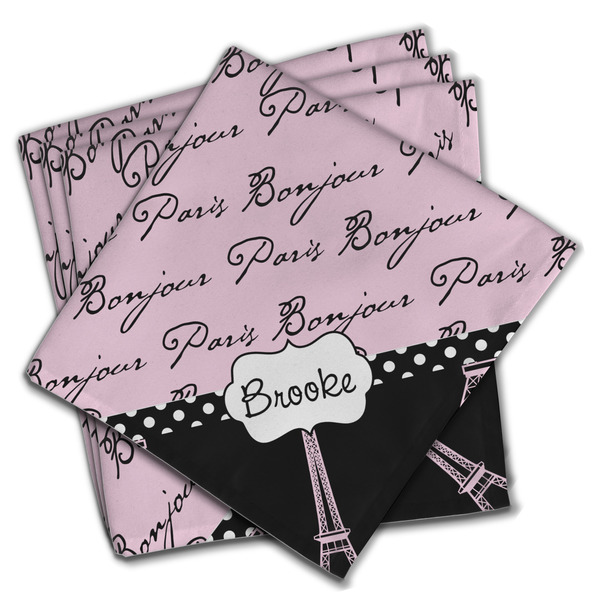 Custom Paris Bonjour and Eiffel Tower Cloth Napkins (Set of 4) (Personalized)