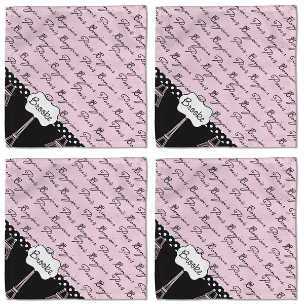 Paris Bonjour and Eiffel Tower Cloth Napkins - Personalized Lunch (APPROVAL) Set of 4