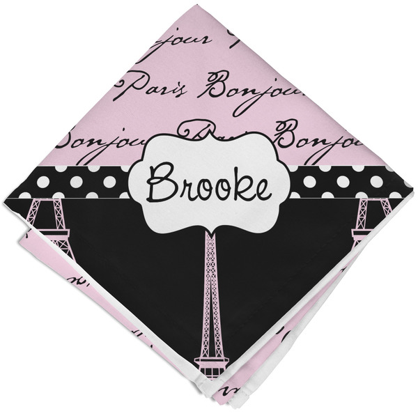 Custom Paris Bonjour and Eiffel Tower Cloth Napkin w/ Name or Text