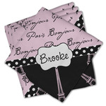 Paris Bonjour and Eiffel Tower Cloth Cocktail Napkins - Set of 4 w/ Name or Text