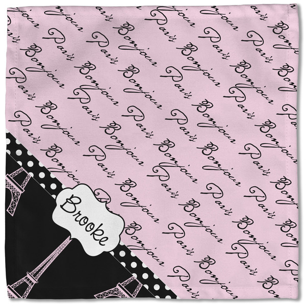 Paris Bonjour and Eiffel Tower Cloth Napkins - Personalized Lunch (Single Full Open)