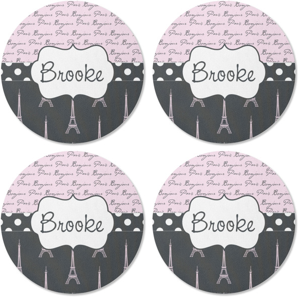 Paris Bonjour and Eiffel Tower Coaster Round Rubber Back - Apvl
