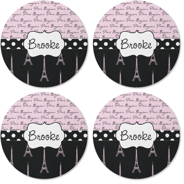 Paris Bonjour and Eiffel Tower Coaster Round Rubber Back - Apvl