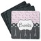 Paris Bonjour and Eiffel Tower Square Rubber Backed Coasters - Set of 4 (Personalized)