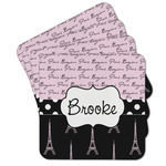 Paris Bonjour and Eiffel Tower Cork Coaster - Set of 4 w/ Name or Text