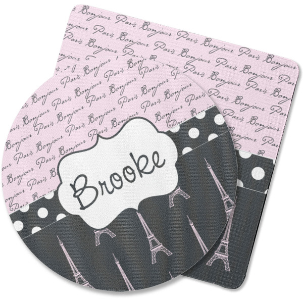 Custom Paris Bonjour and Eiffel Tower Rubber Backed Coaster (Personalized)