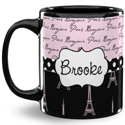 Paris Bonjour and Eiffel Tower 11 Oz Coffee Mug - Black (Personalized)