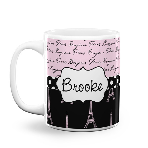 Custom Paris Bonjour and Eiffel Tower Coffee Mug (Personalized)