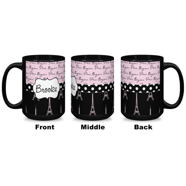 Paris Bonjour and Eiffel Tower Coffee Mug - 15 oz - Black APPROVAL