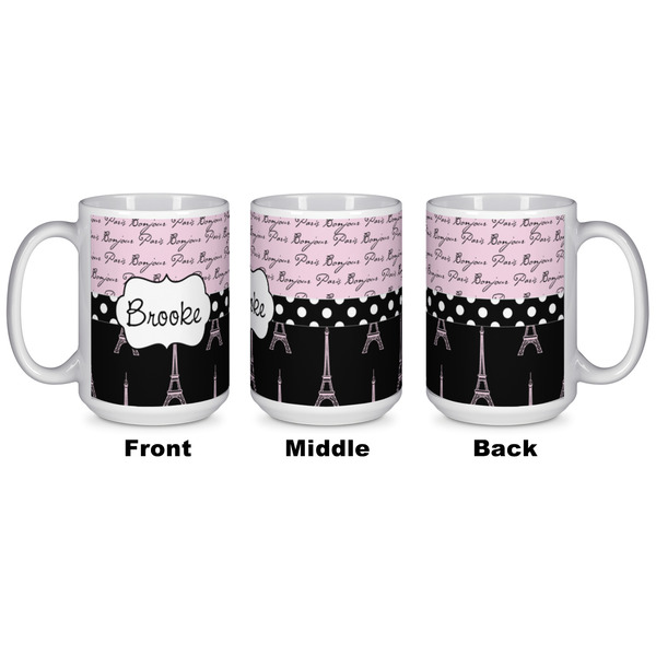 Paris Bonjour and Eiffel Tower Coffee Mug - 15 oz - White APPROVAL