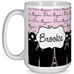 Paris Bonjour and Eiffel Tower 15 Oz Coffee Mug - White (Personalized)