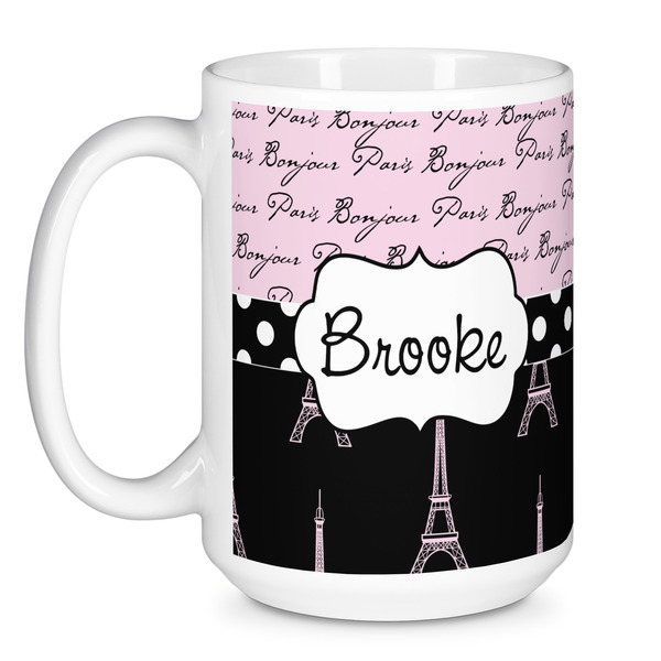 Paris Bonjour and Eiffel Tower Coffee Mug - 15 oz - White