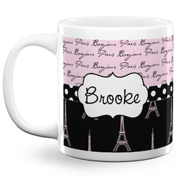 Paris Bonjour and Eiffel Tower 20 Oz Coffee Mug - White (Personalized)