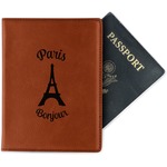 Paris Bonjour and Eiffel Tower Passport Holder - Faux Leather - Double Sided (Personalized)