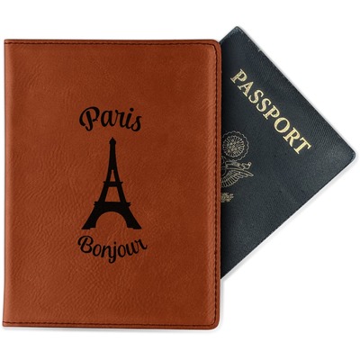Paris Bonjour and Eiffel Tower Passport Holder - Faux Leather (Personalized)
